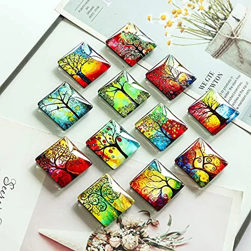 12Pcs Glass Strong Magnetic Refrigerator Magnet - Square Glass Fridge Decoration with a Powerful Flat Magnet, Office Whiteboard Magnet, Cabinet Magnet, Dishwasher Magnet, Cabinet Cute Locker Magnet