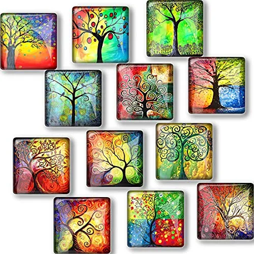 12Pcs Glass Strong Magnetic Refrigerator Magnet - Square Glass Fridge Decoration with a Powerful Flat Magnet, Office Whiteboard Magnet, Cabinet Magnet, Dishwasher Magnet, Cabinet Cute Locker Magnet