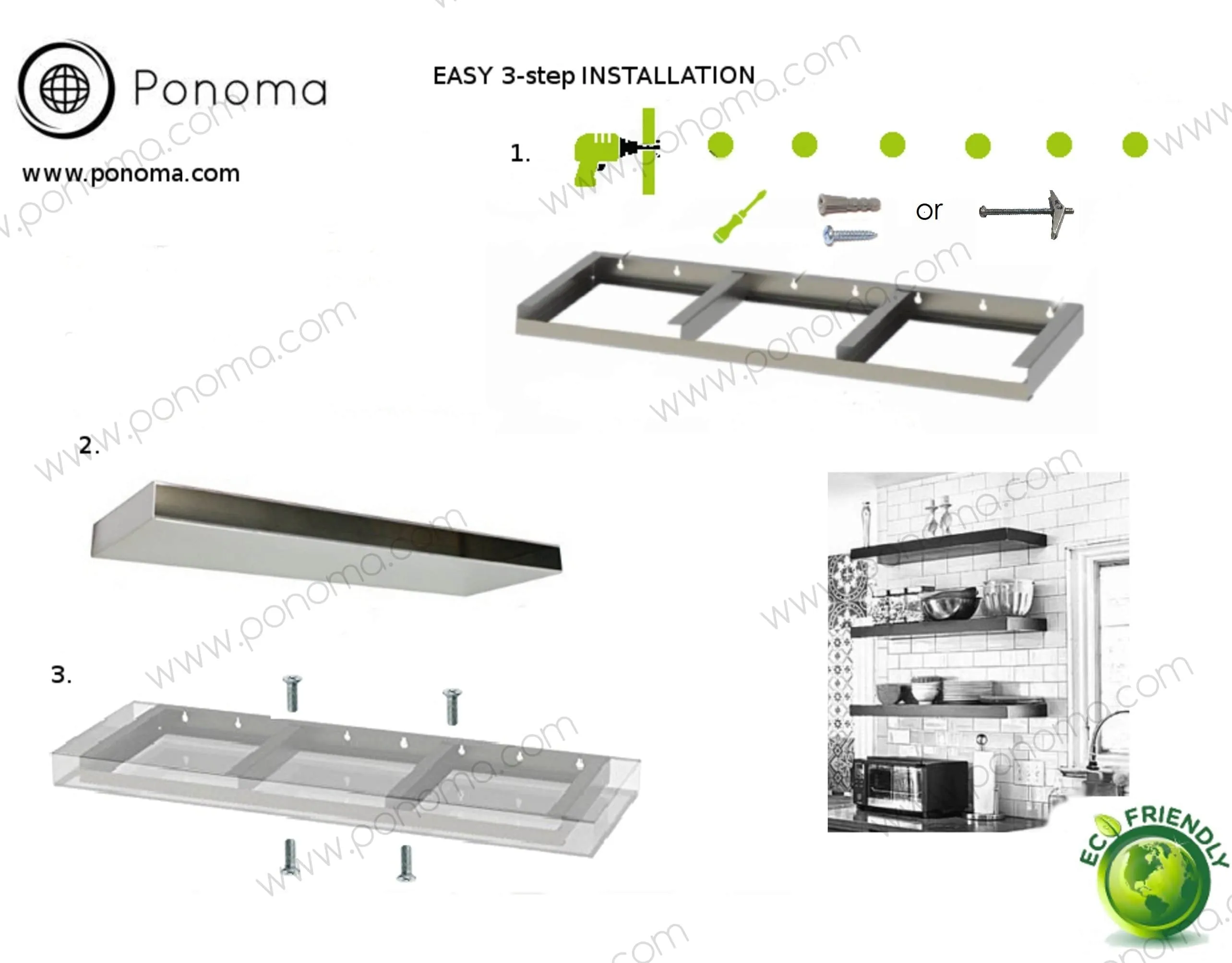 12"x8"x2.5" (cm.30.5x20.3x6.4) brushed stainless steel floating shelf