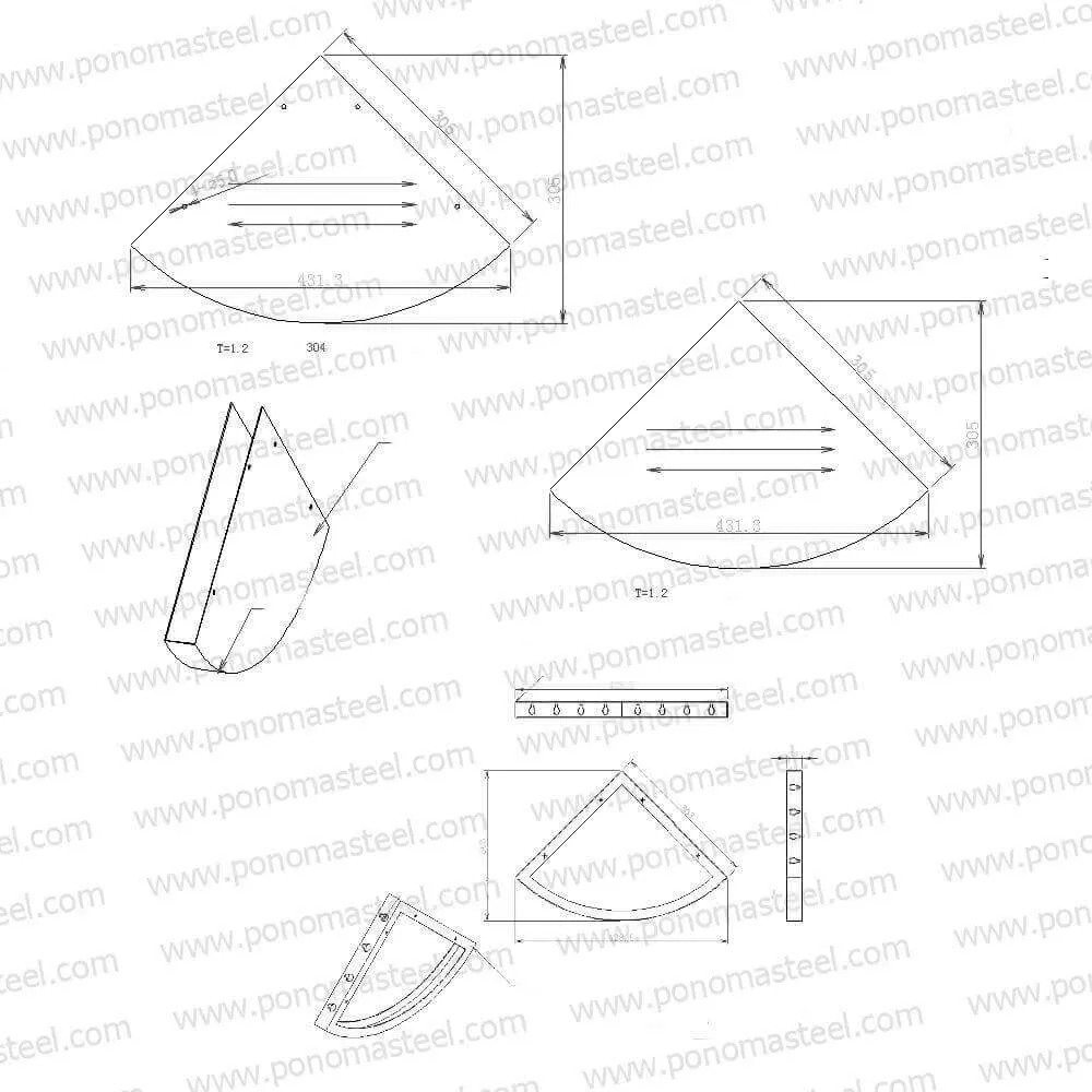 14"x14"x2.0" (cm.35.6x35.6x5.1) curved corner stainless steel floating shelves Ponoma®