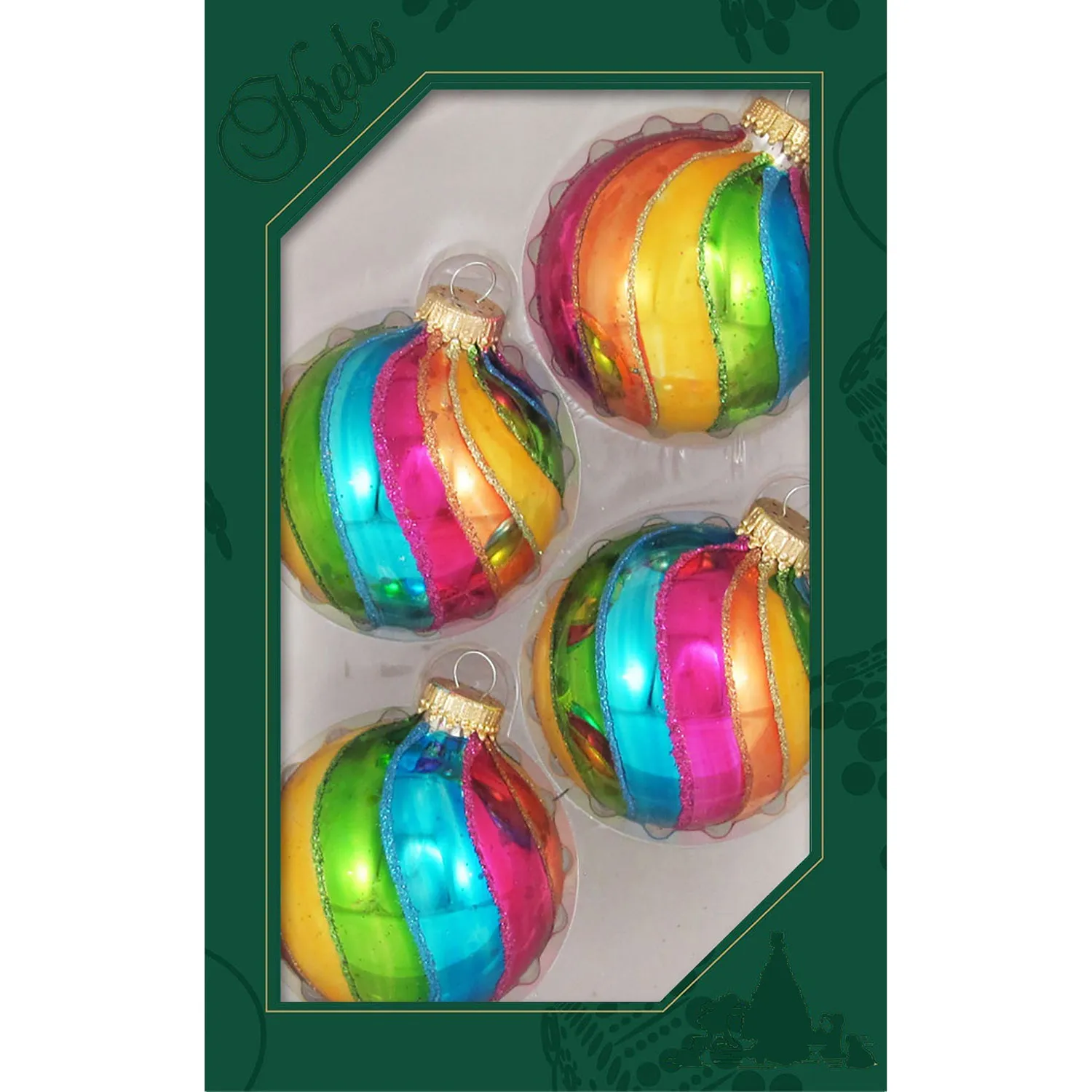 2 5/8" (67mm) Ball Ornaments Multicolor with Colorful Swirls, 4/Box, 12/Case, 48 Pieces