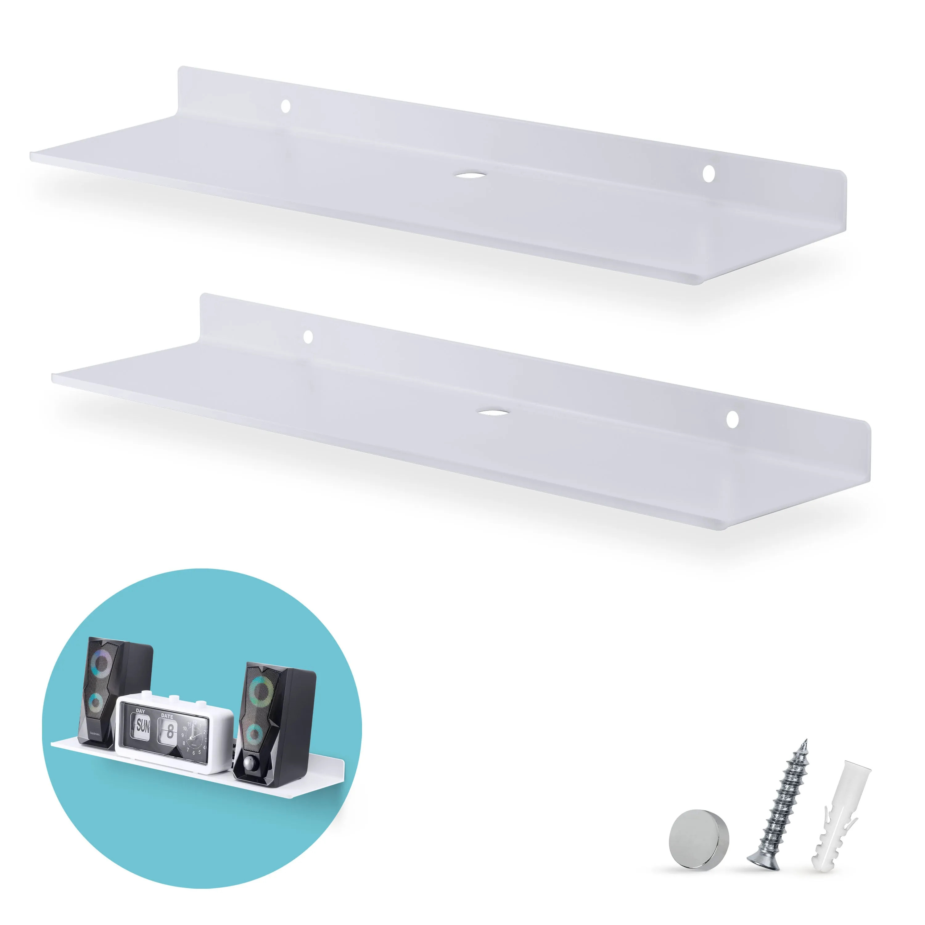 2-Pack 19.5" Floating Universal Metal Wall Shelf for Books, Organizer, Speakers, Plants, Cameras, Books, Decor Display, Storage, Routers & More