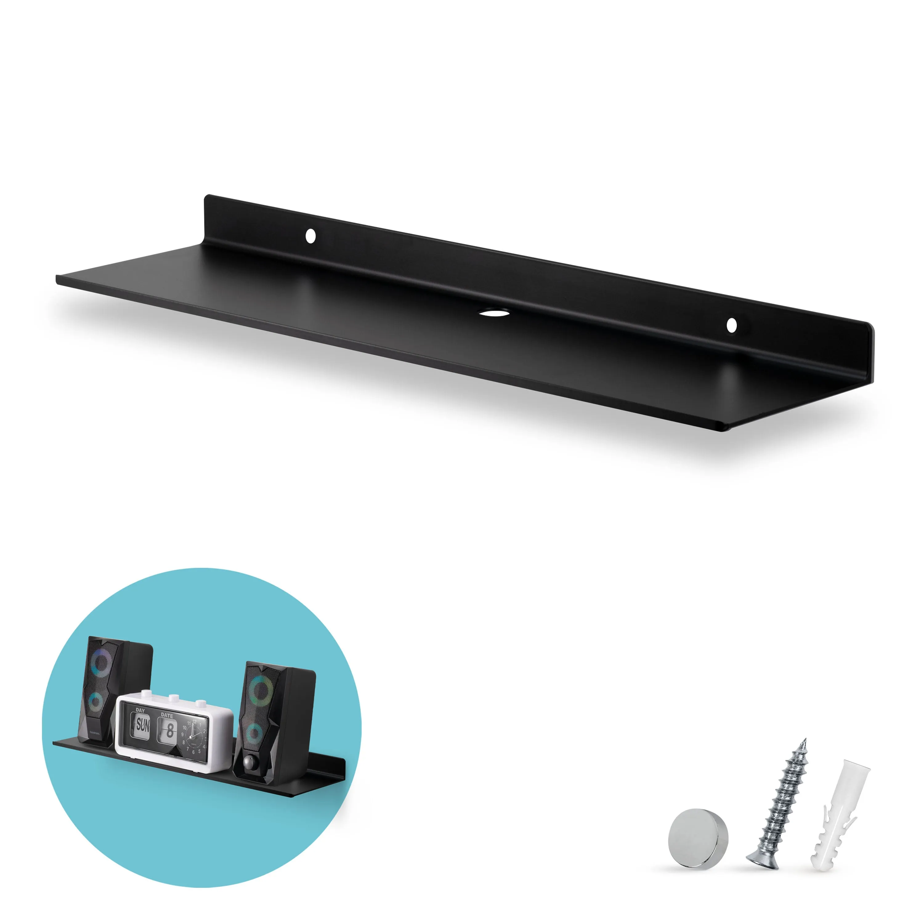 2-Pack 19.5" Floating Universal Metal Wall Shelf for Books, Organizer, Speakers, Plants, Cameras, Books, Decor Display, Storage, Routers & More