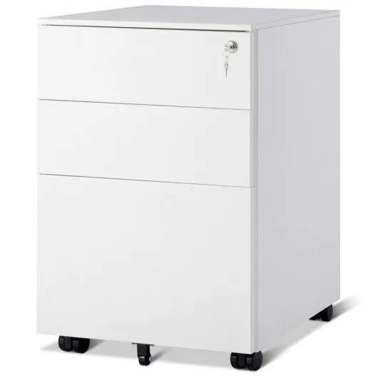 3 Drawer Filing Cabinet Locking Pedestal Desk -White