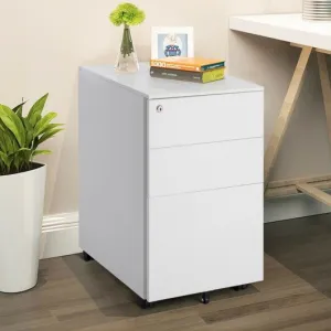 3 Drawer Filing Cabinet Locking Pedestal Desk -White