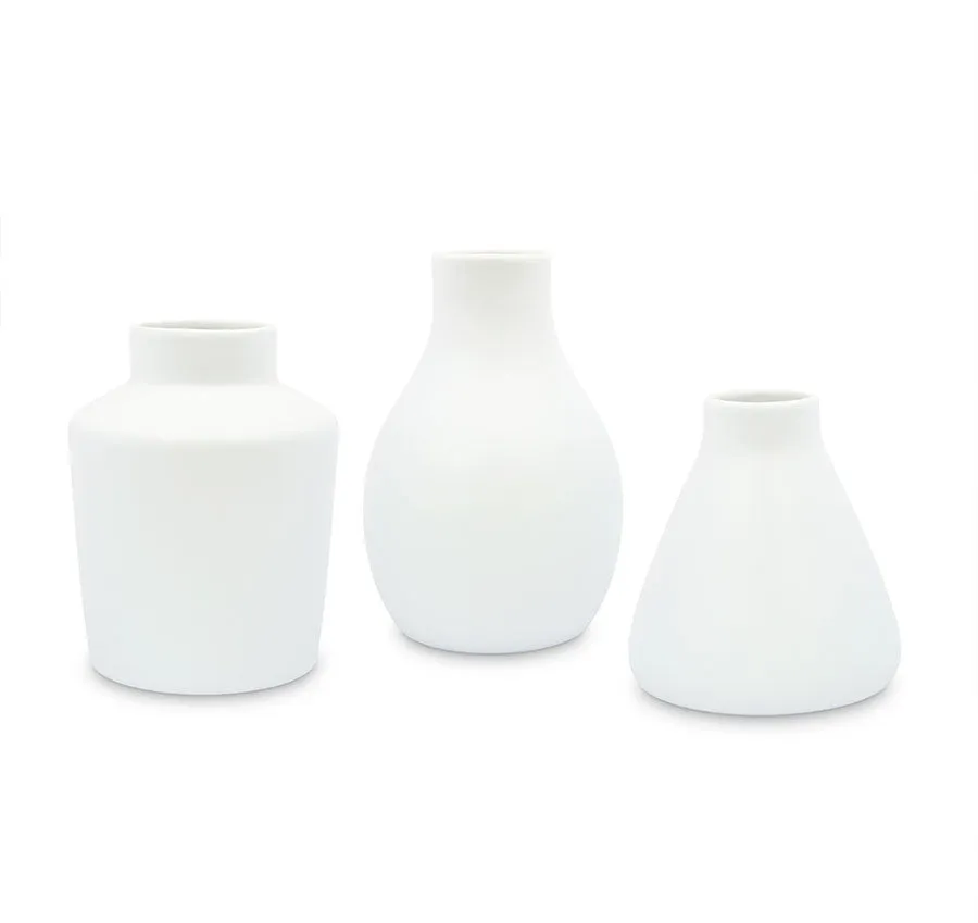 3-Piece Clay Table Vase Set - White