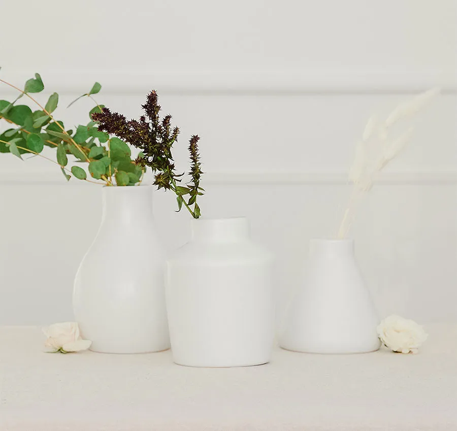 3-Piece Clay Table Vase Set - White