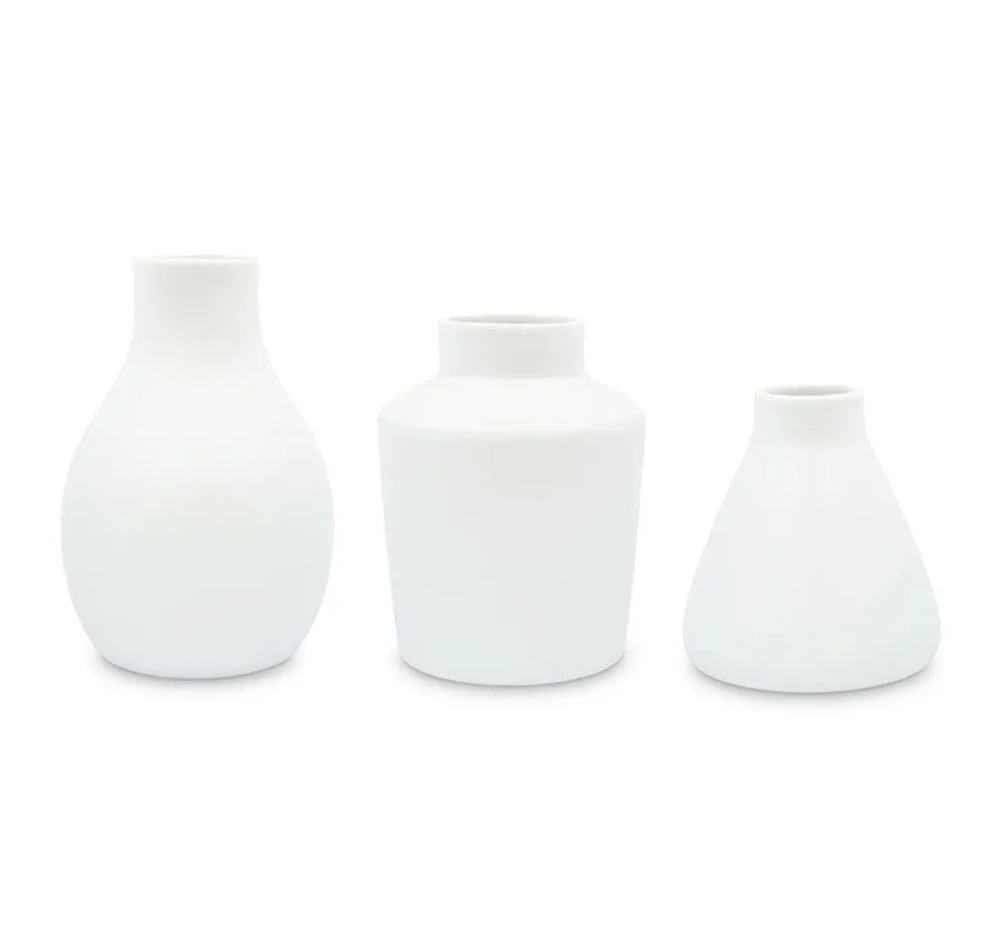 3-Piece Clay Table Vase Set - White