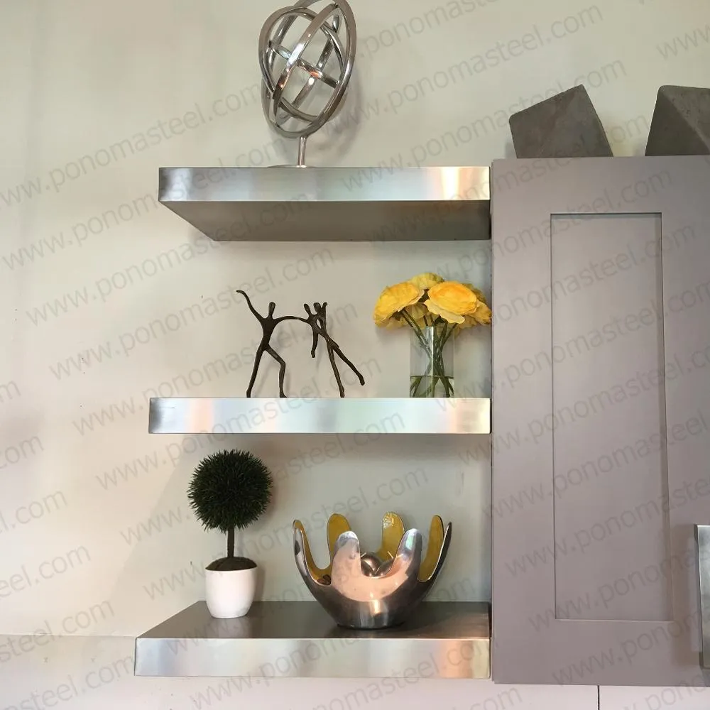 36"x10"x1.5" (cm.91x25.4x3.8) brushed stainless steel floating shelf