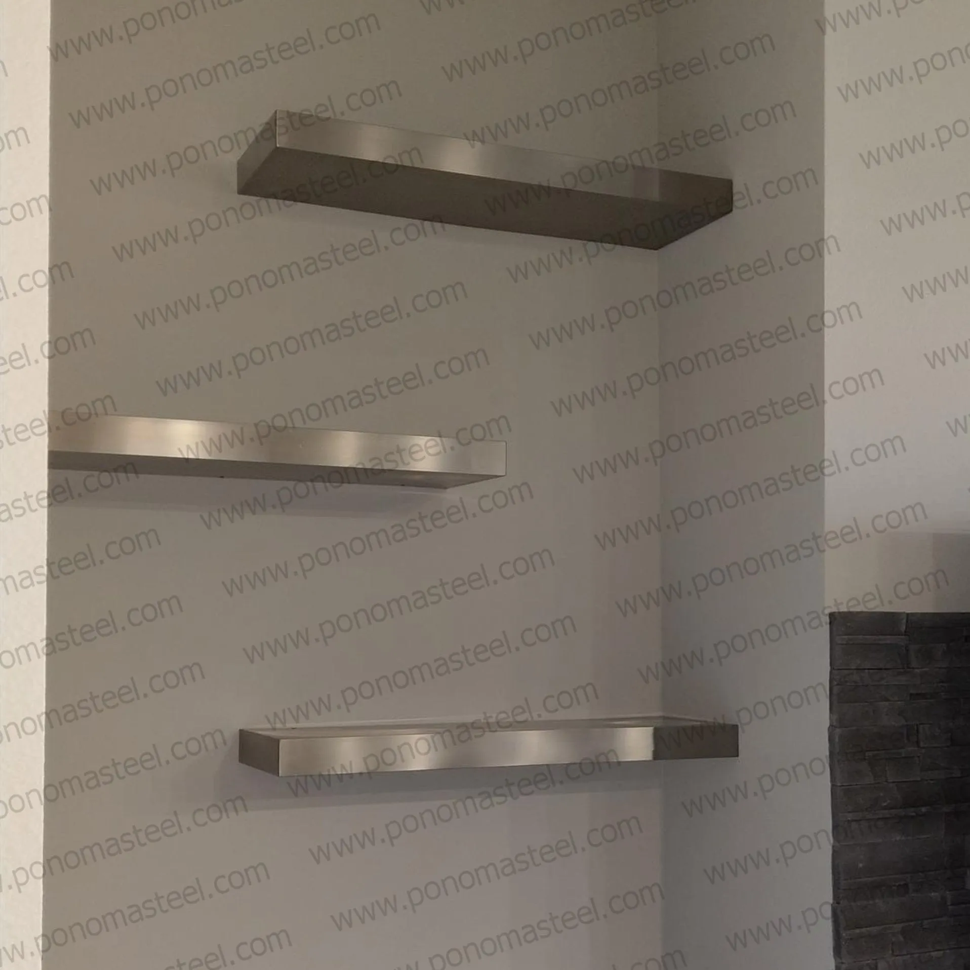 36"x10"x1.5" (cm.91x25.4x3.8) brushed stainless steel floating shelf