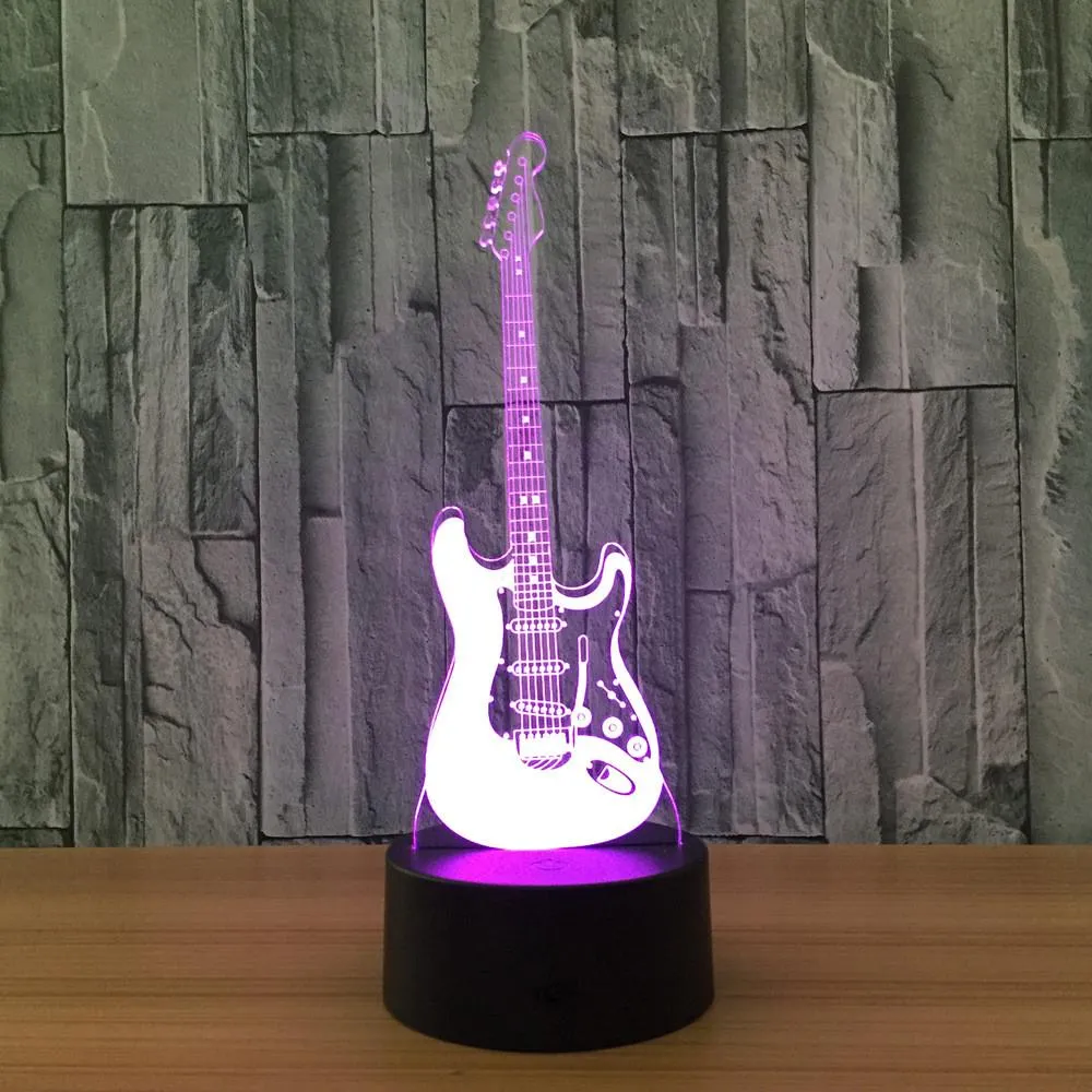 3D Guitar LED Night Light 7 Color TouchSwitch Table Desk Lamp Xmas Gift