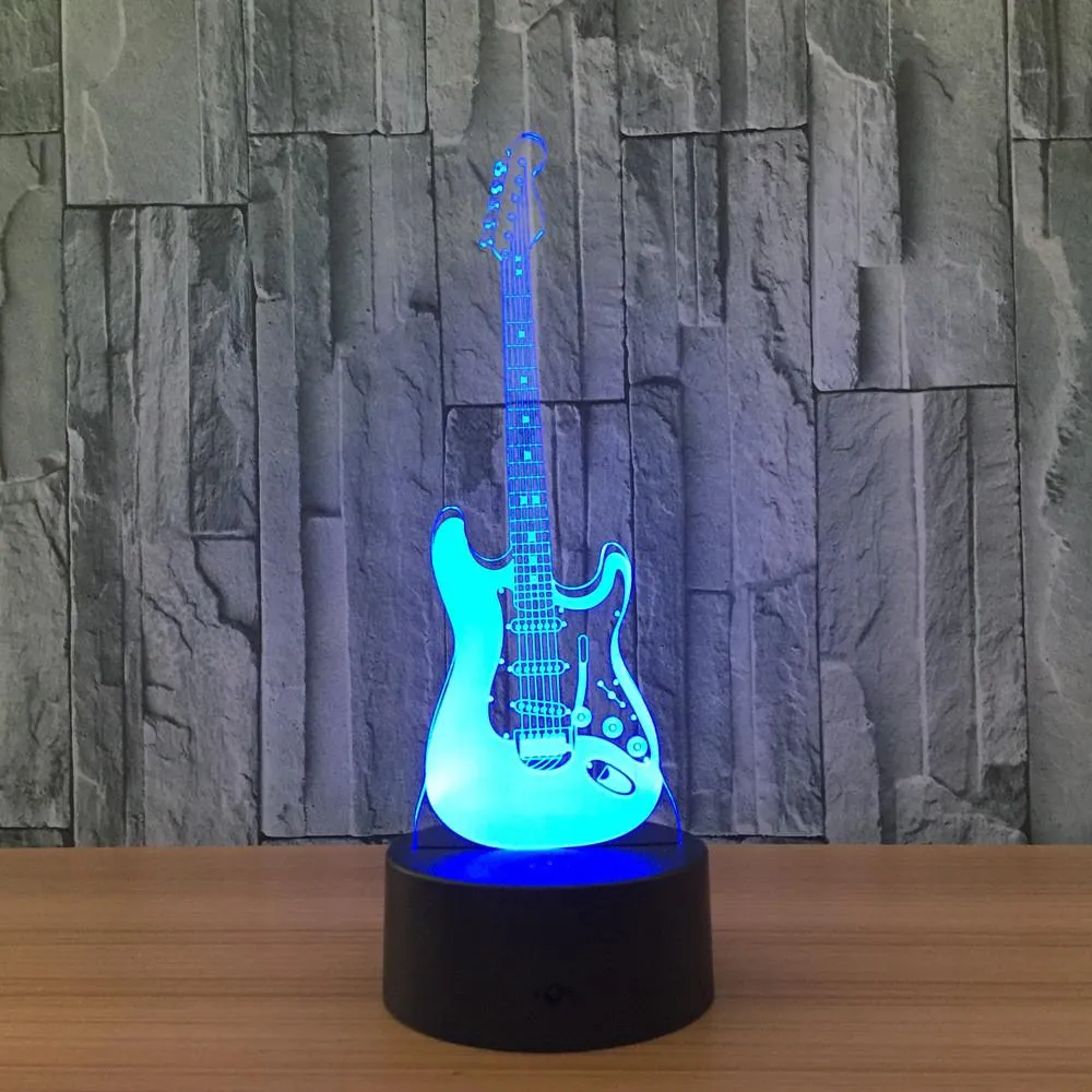 3D Guitar LED Night Light 7 Color TouchSwitch Table Desk Lamp Xmas Gift