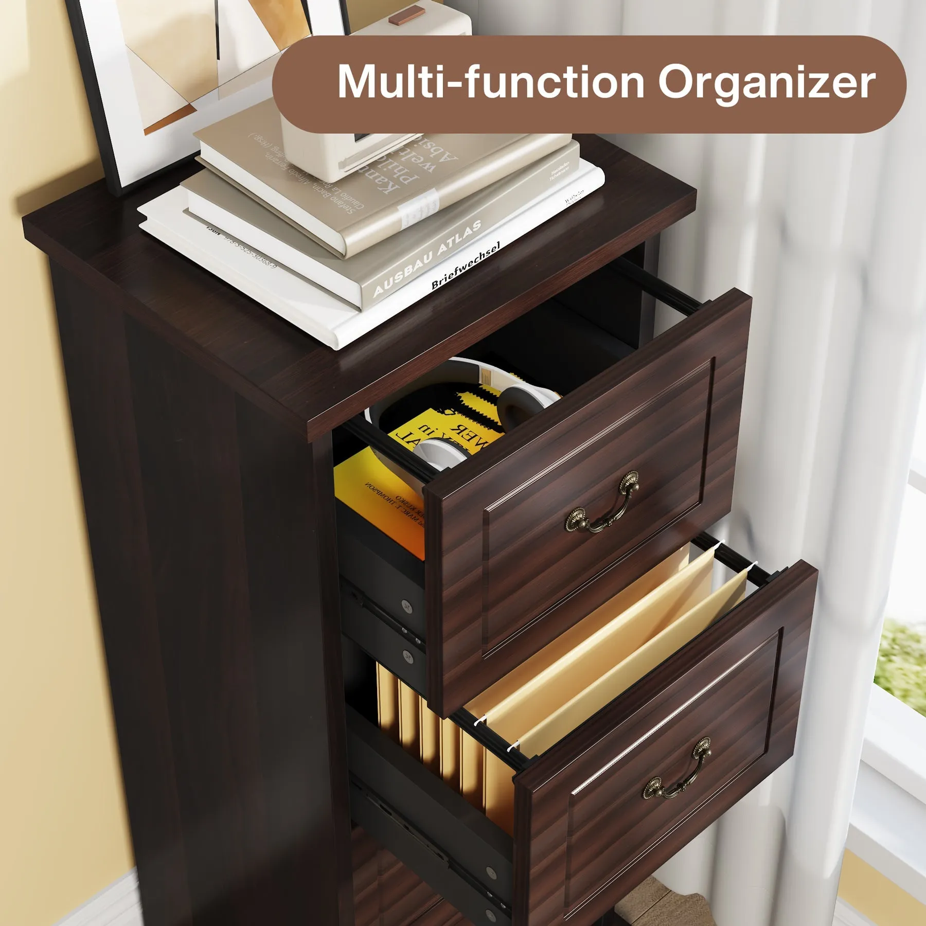 4-Drawer File Cabinet, Vertical Wood Filing Cabinet with Lock