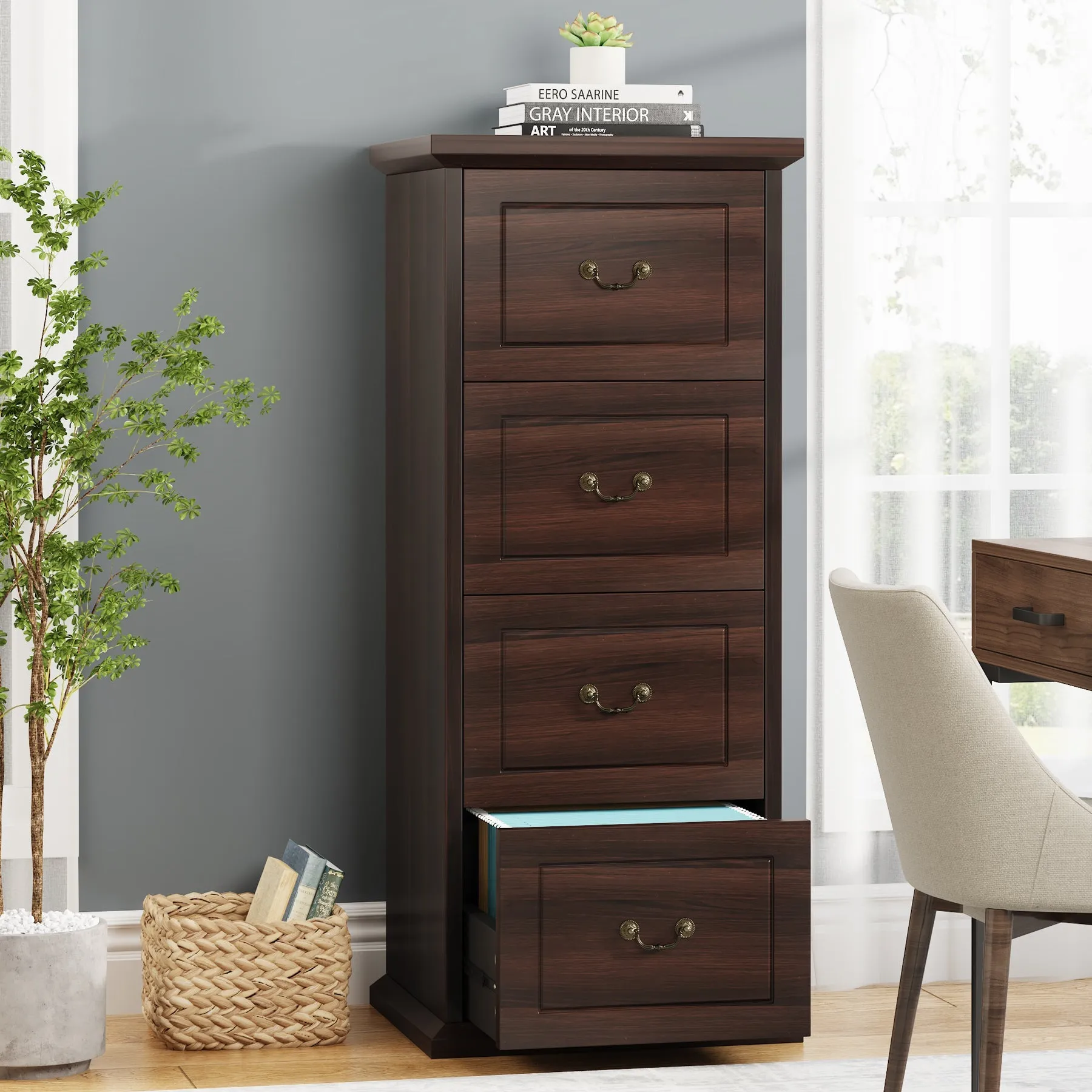 4-Drawer File Cabinet, Vertical Wood Filing Cabinet with Lock