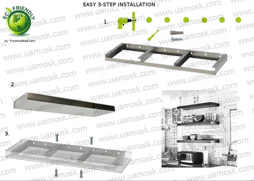 40"x10"x2.5" (cm.101.6x25.4x6.4) brushed stainless steel floating shelf