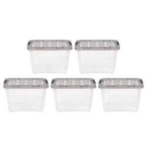 4.7 Gallon Stack & Pull Clear Plastic storage Box, Lid Gray, pack of 5