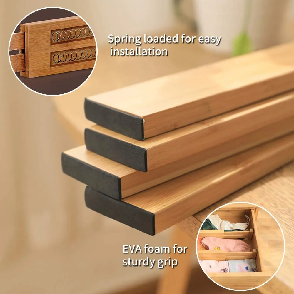 4pcs Bamboo Expandable Adjustable Drawer Dividers Organizers