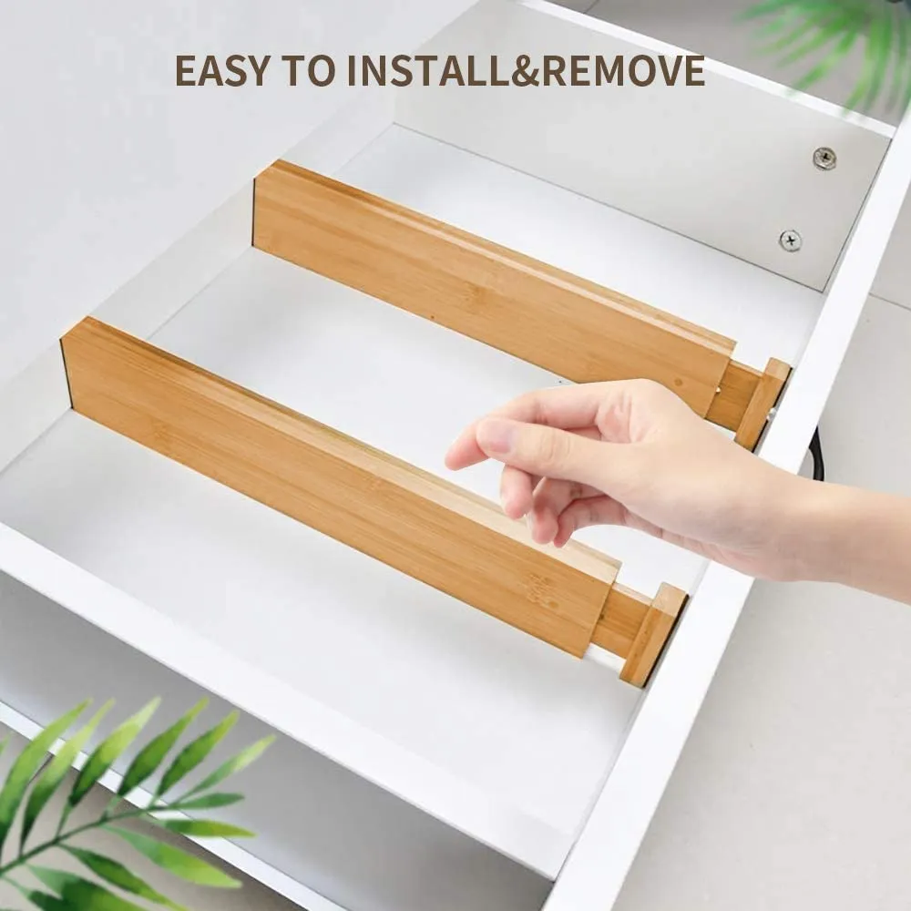 4pcs Bamboo Expandable Adjustable Drawer Dividers Organizers