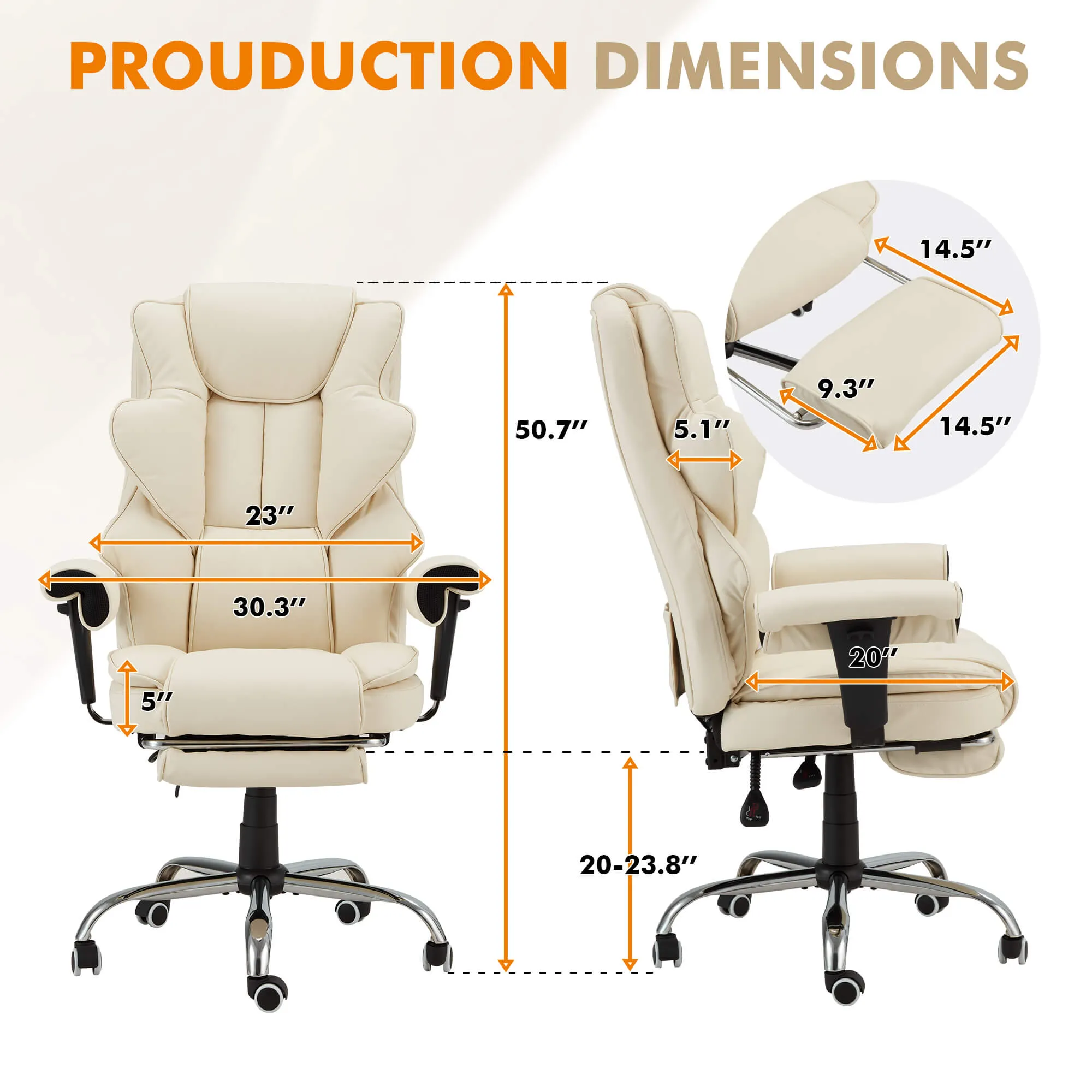 6-Point Massage Heat Ergonomic Reclining Office Chair with Footrest Beige