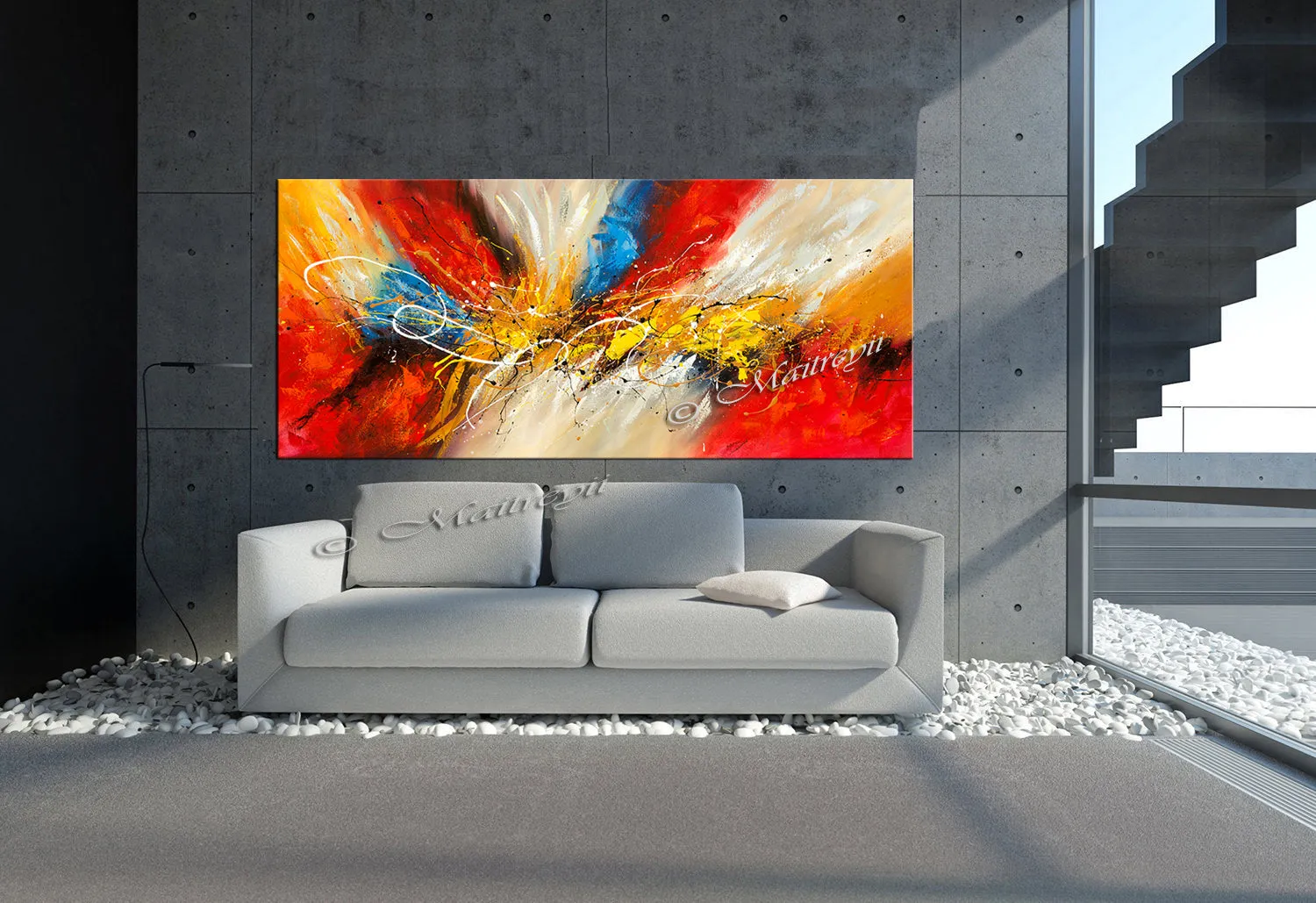 Abstract Modern art Original Paintings for Sale Teal color - Abstract Art 89