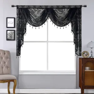 Annapolis Elegant Embroidered Sheer Valance - Black