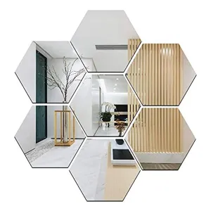 Atulya Arts Mirror Hexagon Decorative Wall Sticker(Pack Of 7)With 10 Butterfly Sticker 3D Acrylic Stickers Mirror Wall Stickers For Living Room Bedroom Home(Silver,10.5 CmX12.1 Cm)..,Brass Framed