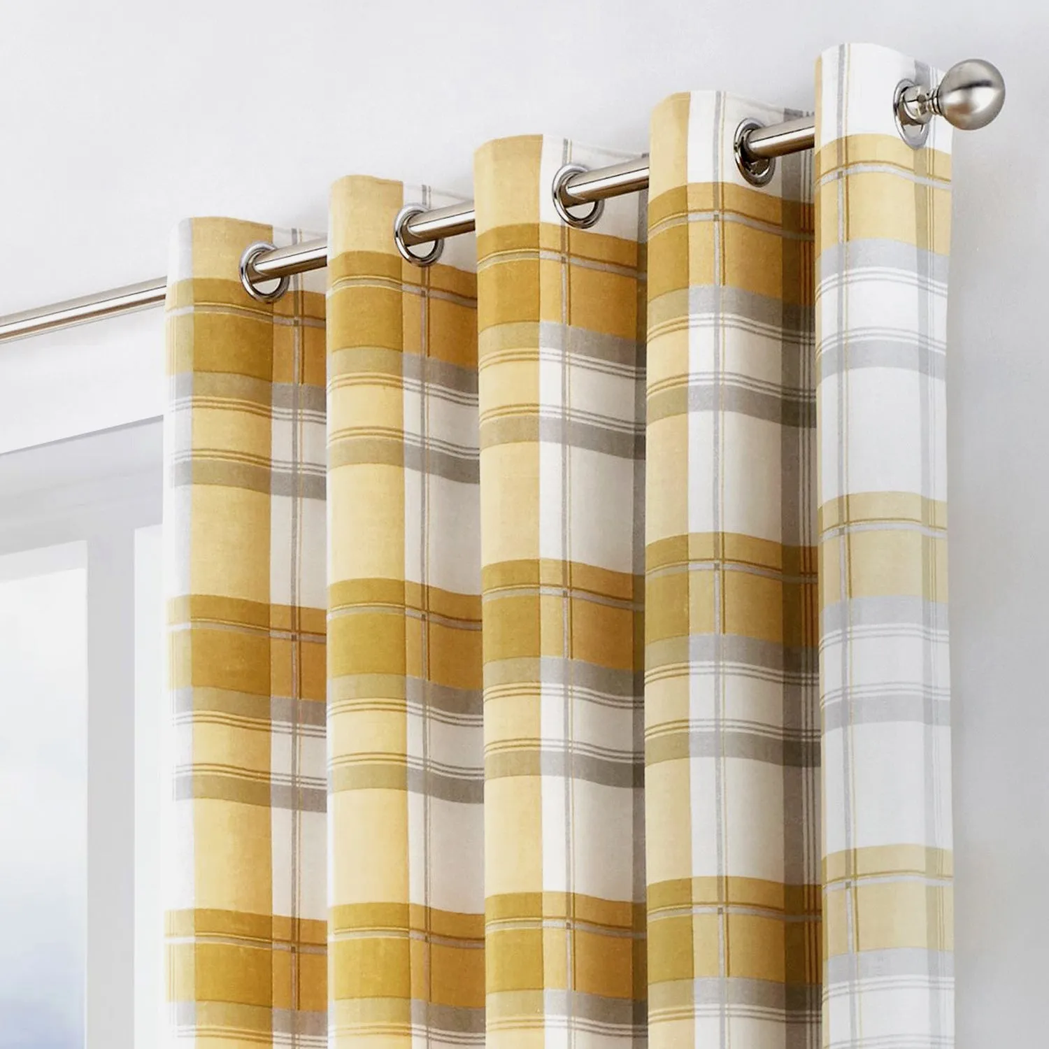 Balmoral Check Ochre Yellow Eyelet Curtains