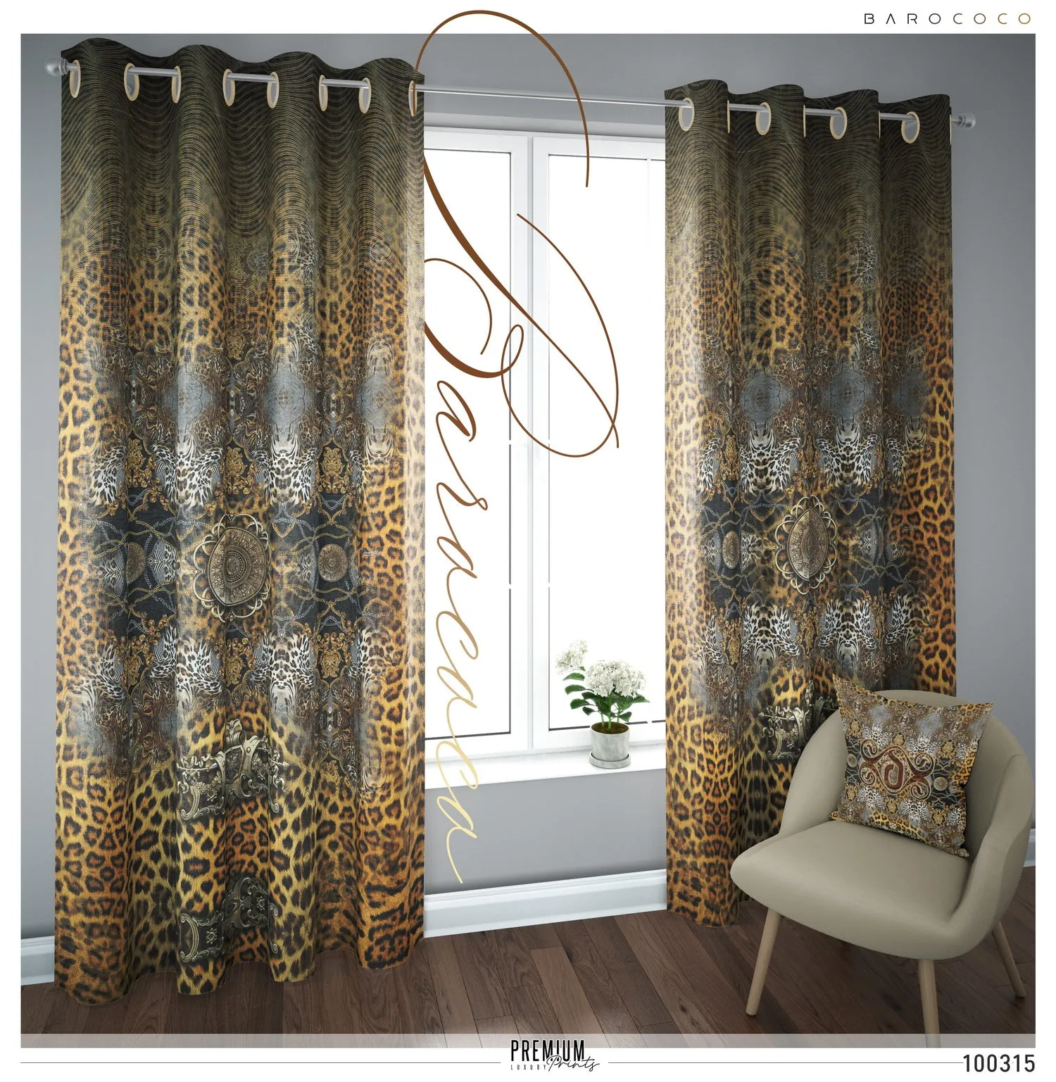 Baroque Leopard Print Curtain Panel. 12 Fabric Options. Made to Order. Heavy And Sheer. 100315