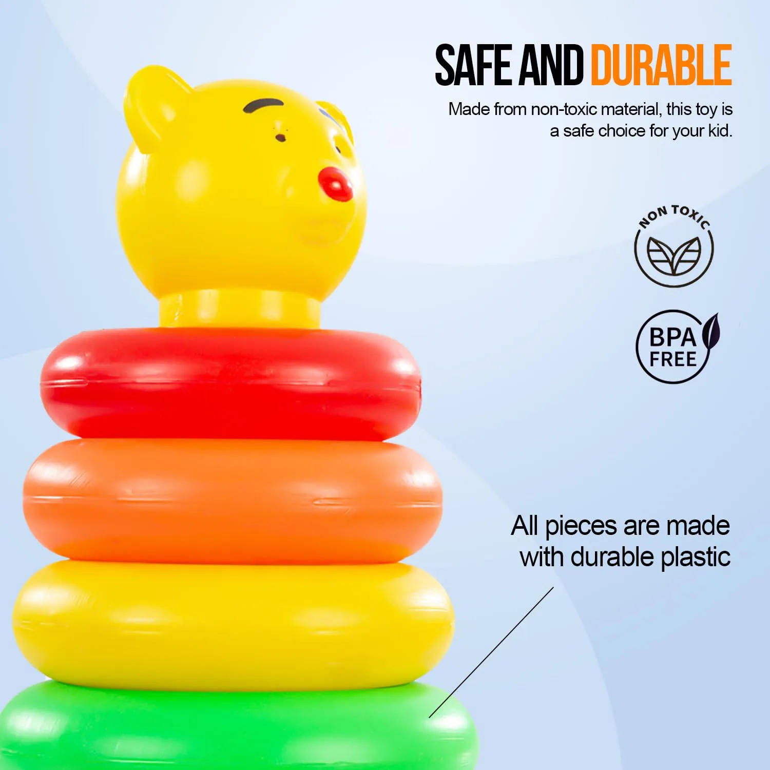 BAYBEE Plastic Teddy Stacking & Sorting Rings Toys for Kids Educational & Learning Developmental Jumbo Stack Up Tower Construction Play Set Toddlers Birthday Gift Toys for 1 Years Boys,Girls