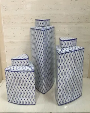 Beautiful Blue And White Vases Set of 3 - Angie Homes