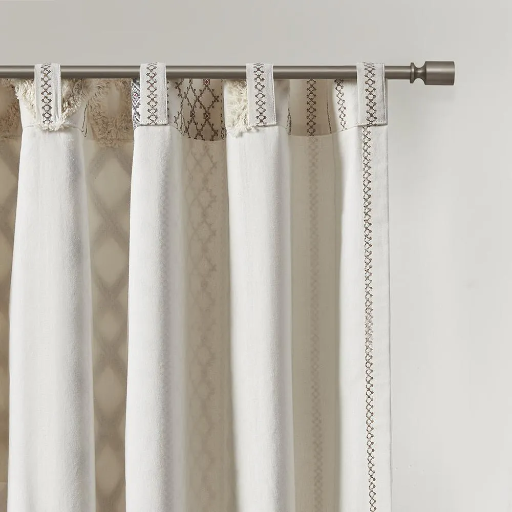 Beige Taupe Imani Cotton Printed Curtain Panel with Chenille Stripe and Lining