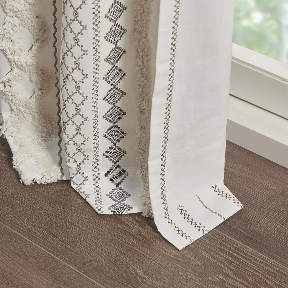 Beige Taupe Imani Cotton Printed Curtain Panel with Chenille Stripe and Lining