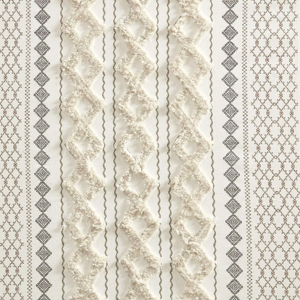 Beige Taupe Imani Cotton Printed Curtain Panel with Chenille Stripe and Lining