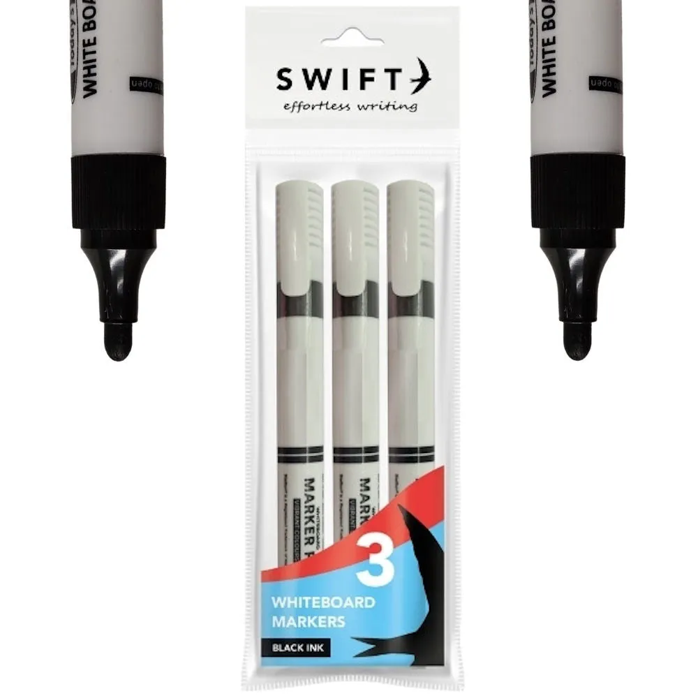 Black Whiteboard Markers - Pens 3 Pack Bold Black Ink Whiteboards