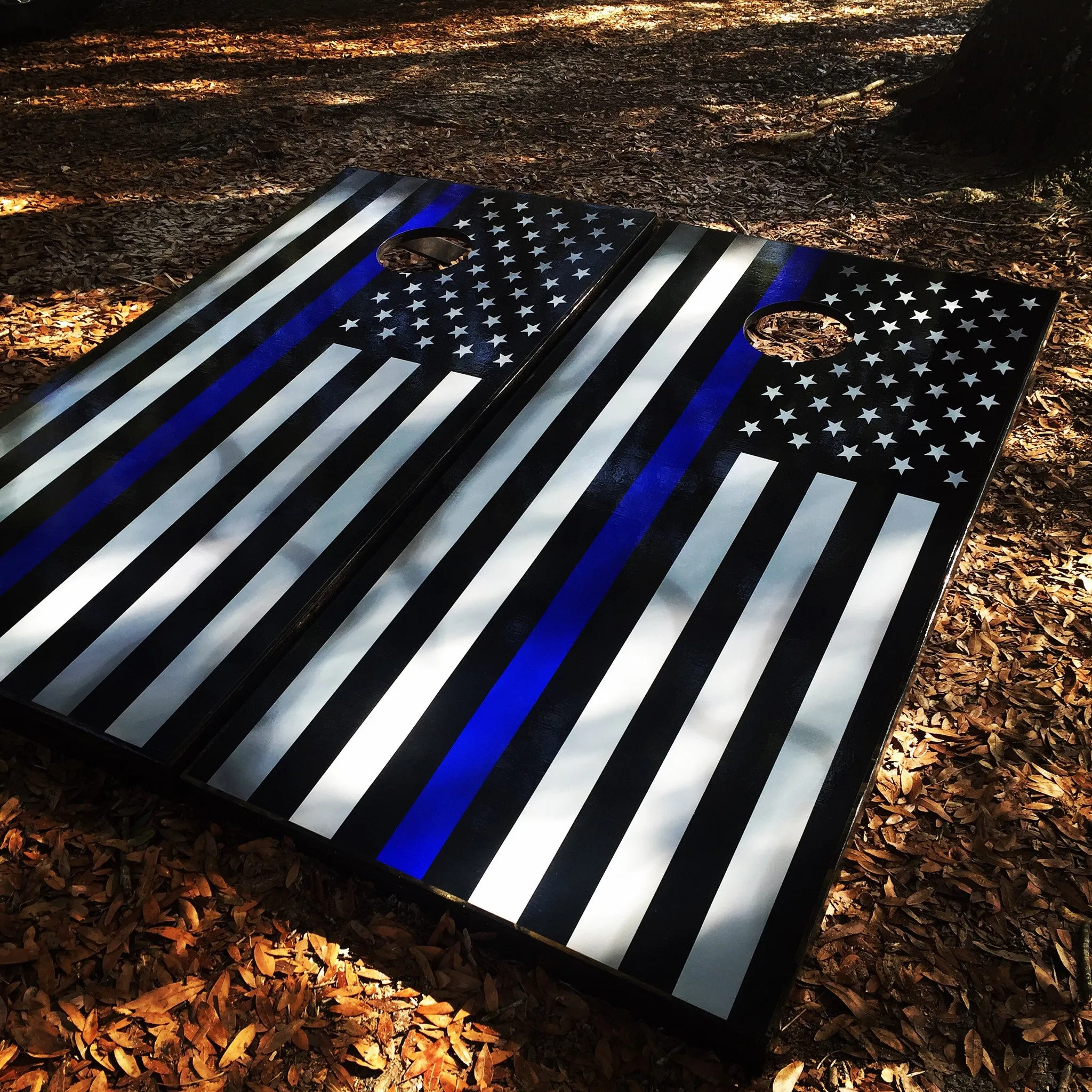 Blue Line American Flag Cornhole Set With Bean Bags