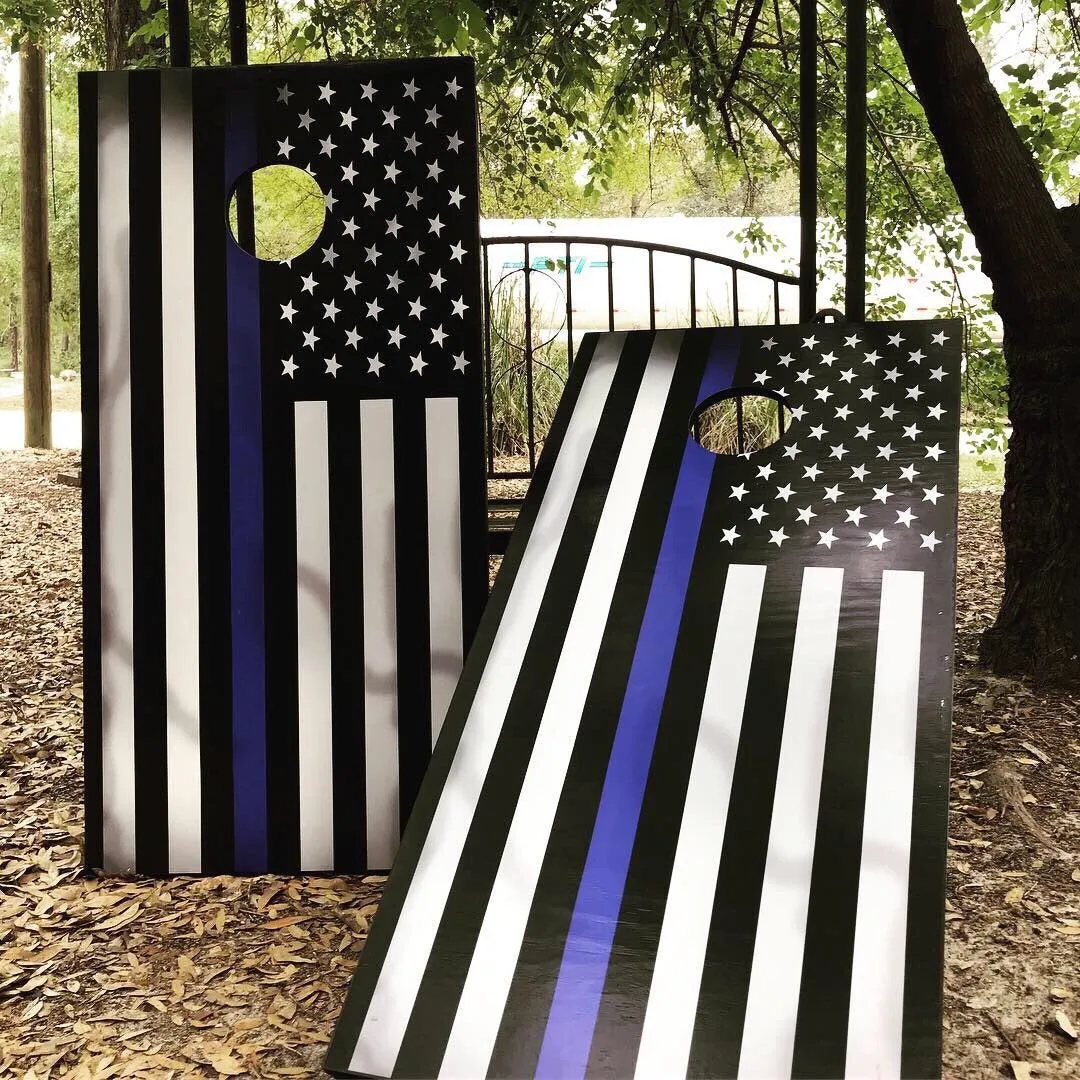 Blue Line American Flag Cornhole Set With Bean Bags