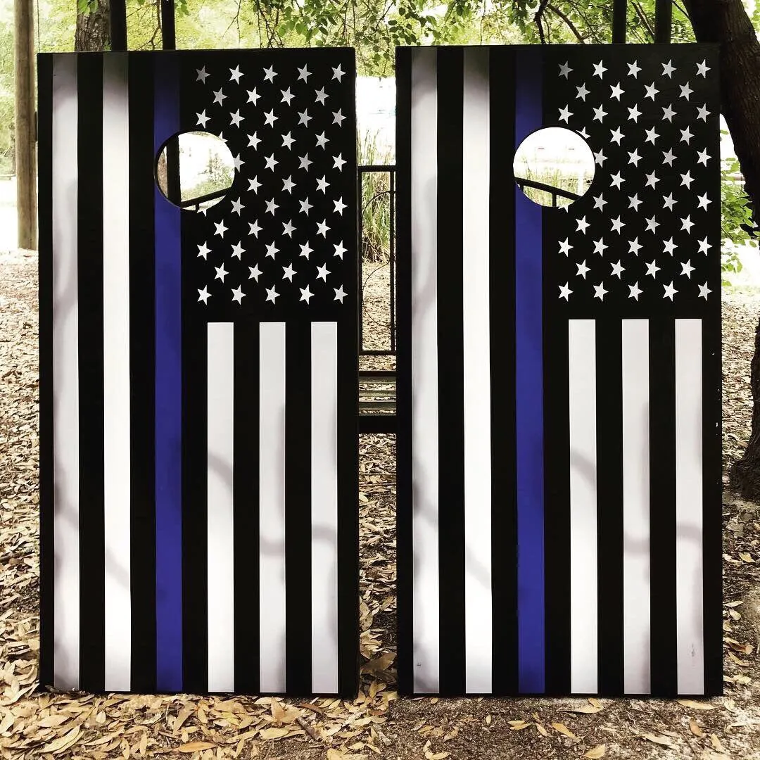 Blue Line American Flag Cornhole Set With Bean Bags