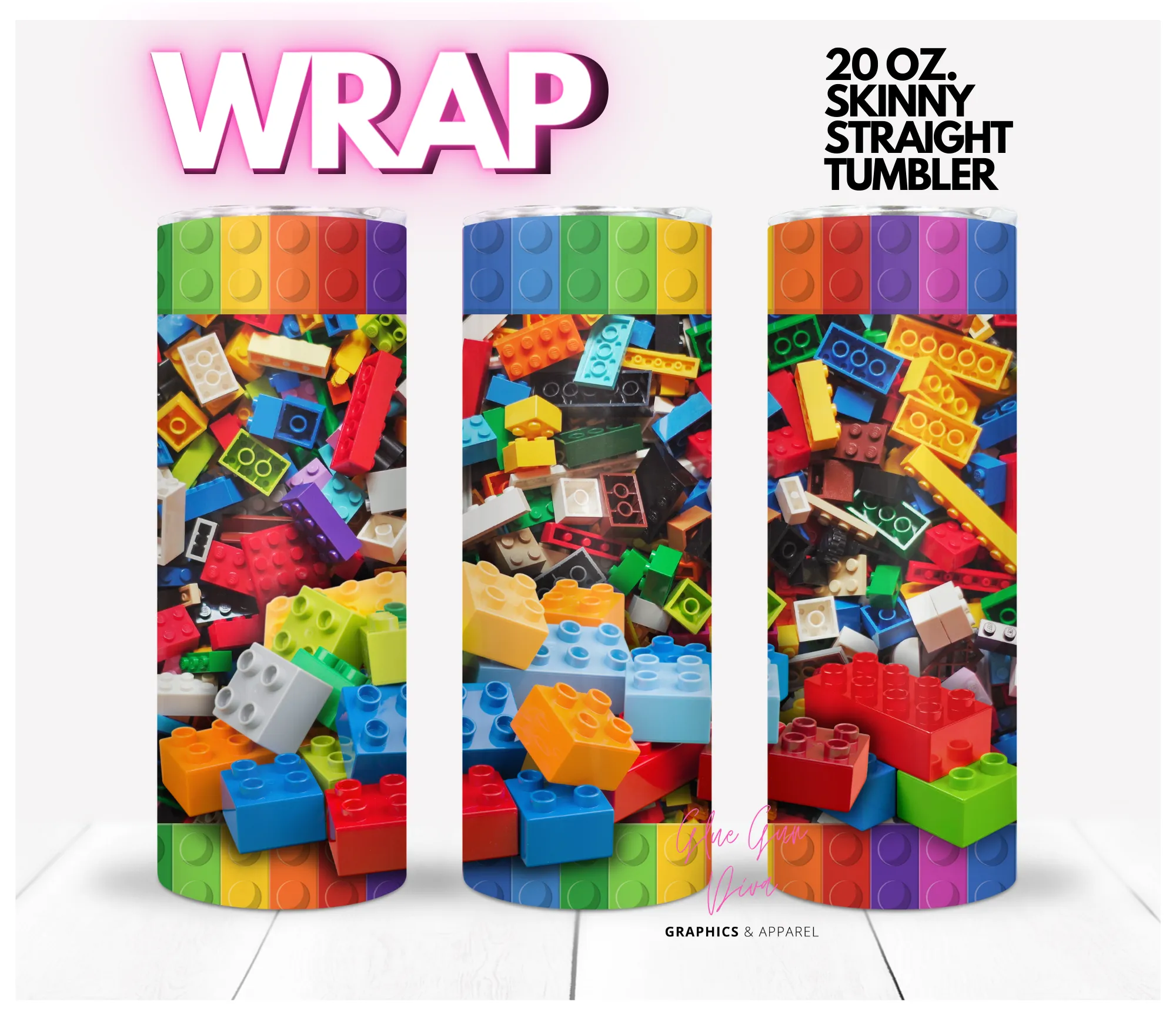 Building Blocks- Digital tumbler wrap for 20 oz skinny straight tumbler