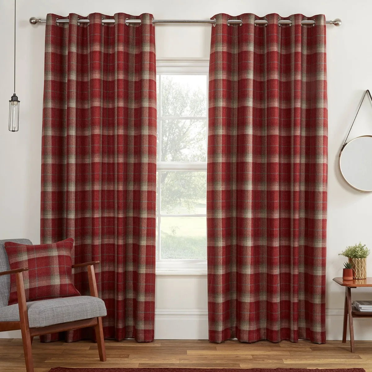 Carnoustie Red Tartan Check Blackout Lined Eyelet Curtains