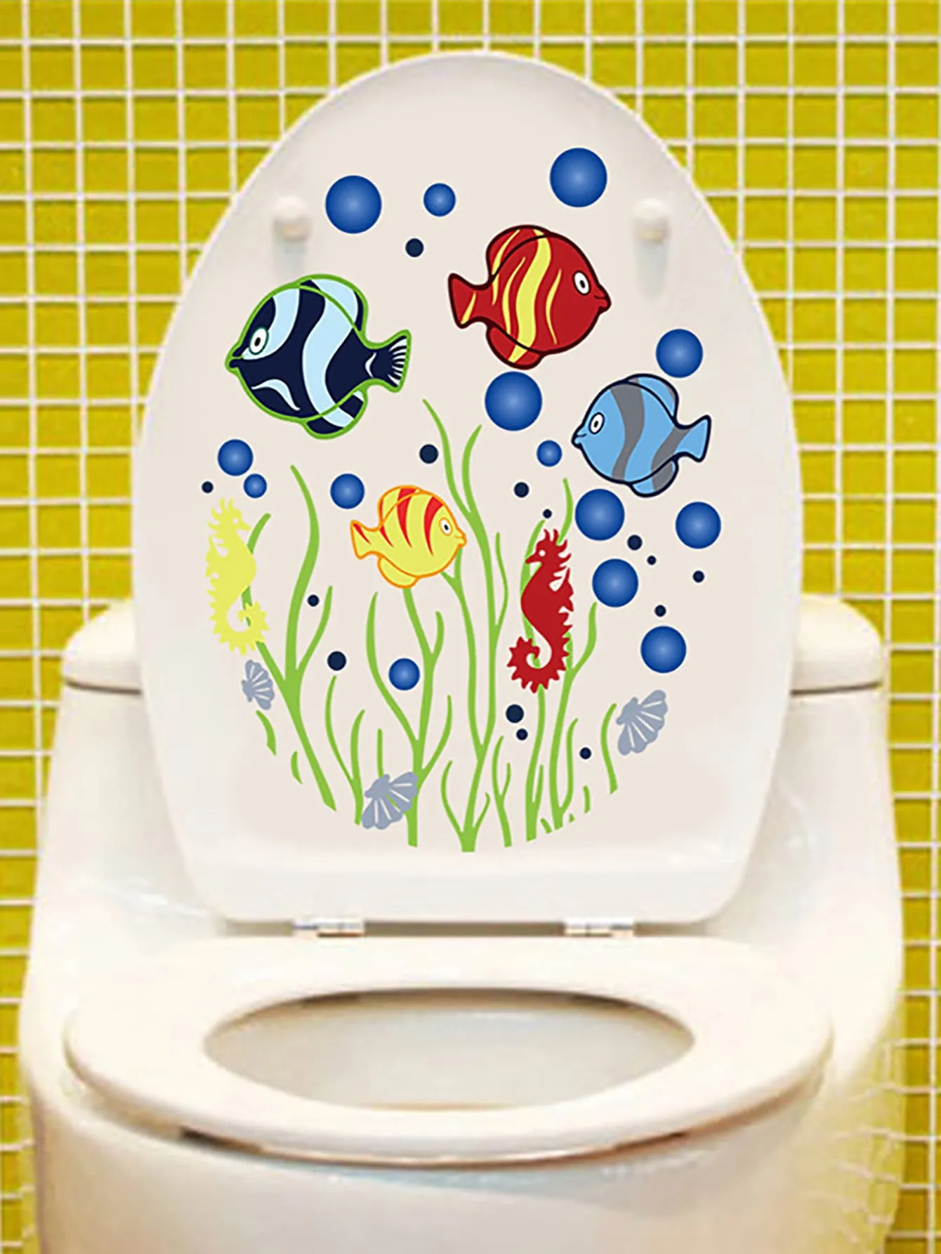 Cartoon Fish Toilet Sticker Self Adhesive Decal For Home Decor Creative Decor