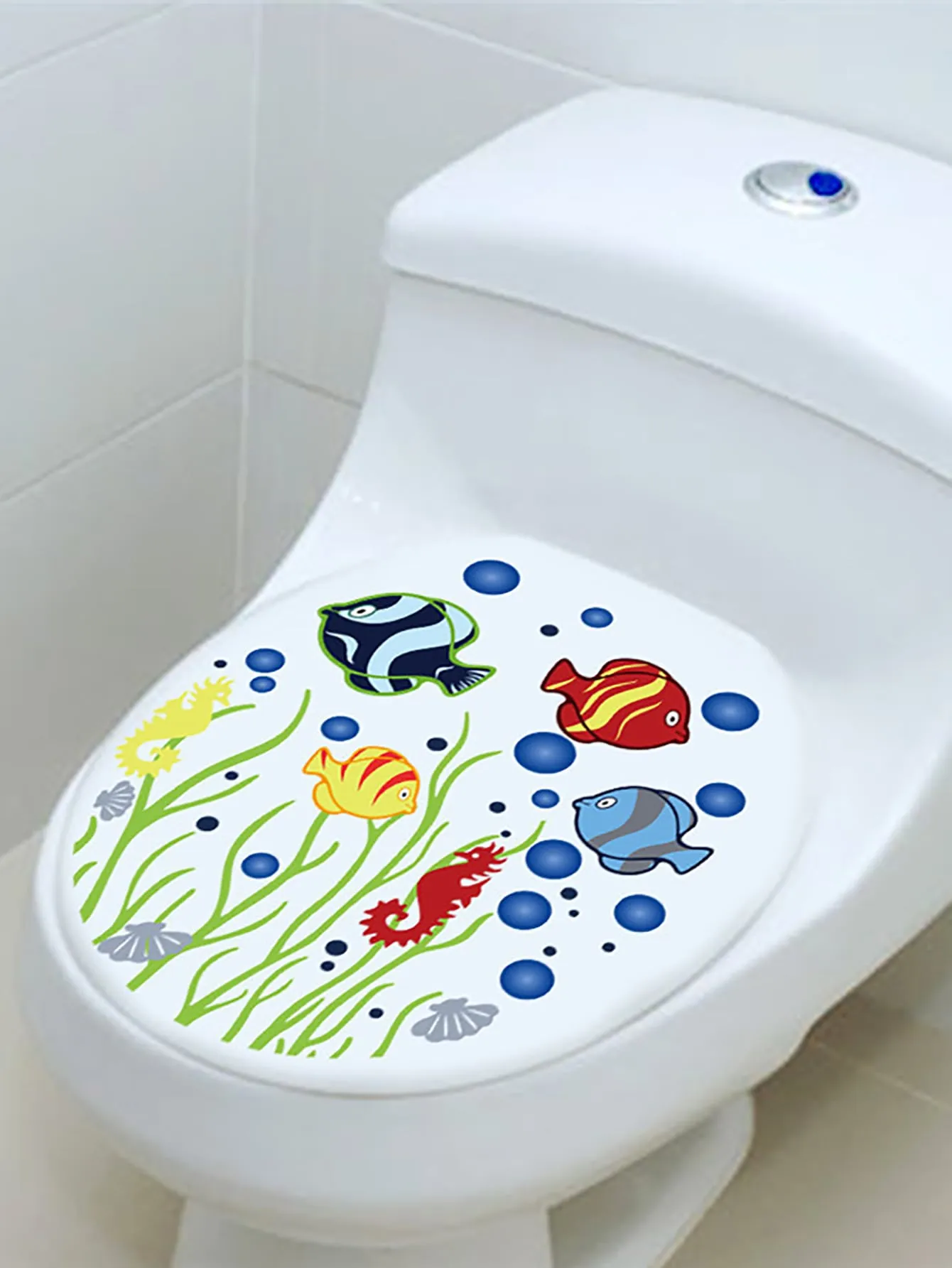 Cartoon Fish Toilet Sticker Self Adhesive Decal For Home Decor Creative Decor