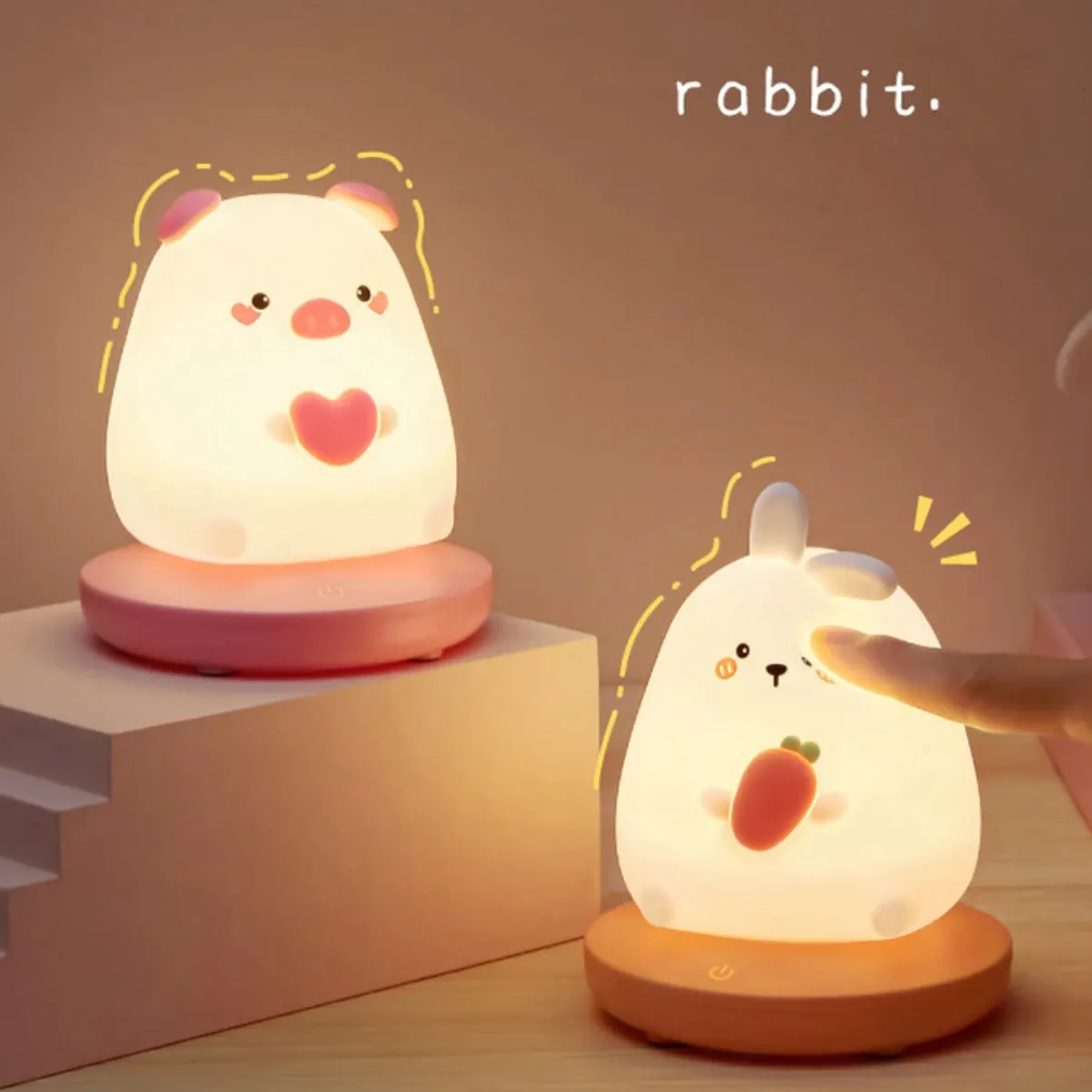 Chubby Kawaii Bunny Panda Pig Tiger LED Night Light Collection