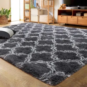 classic Shaggy Soft Rugs Bedroom Living Room Flully Carpet Home Decor Rug,5'x8',Dark Gray/White Dark Gray/White 5' x 8'