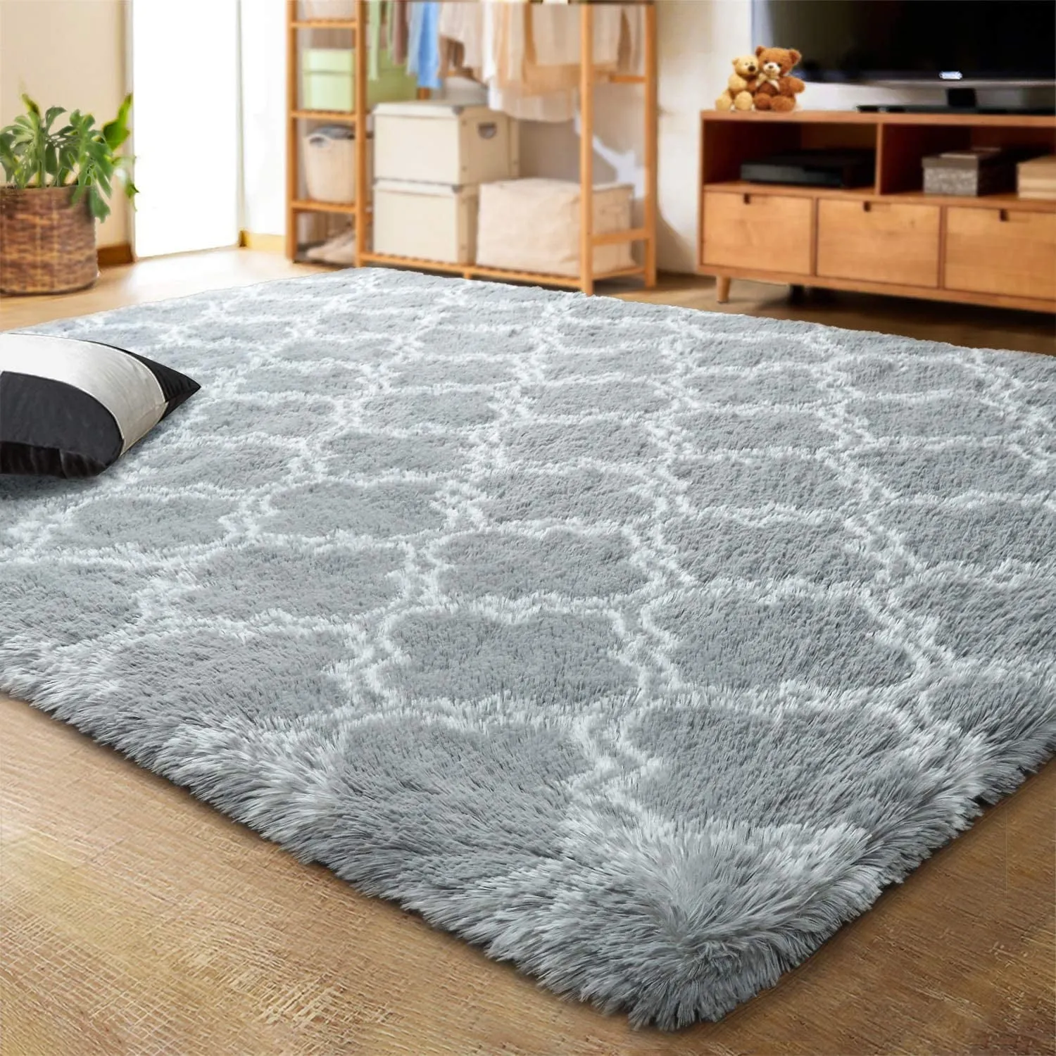 classic Shaggy Soft Rugs Bedroom Living Room Flully Carpet Home Decor Rug,5'x8',Dark Gray/White Light Grey/White 4' x 6'