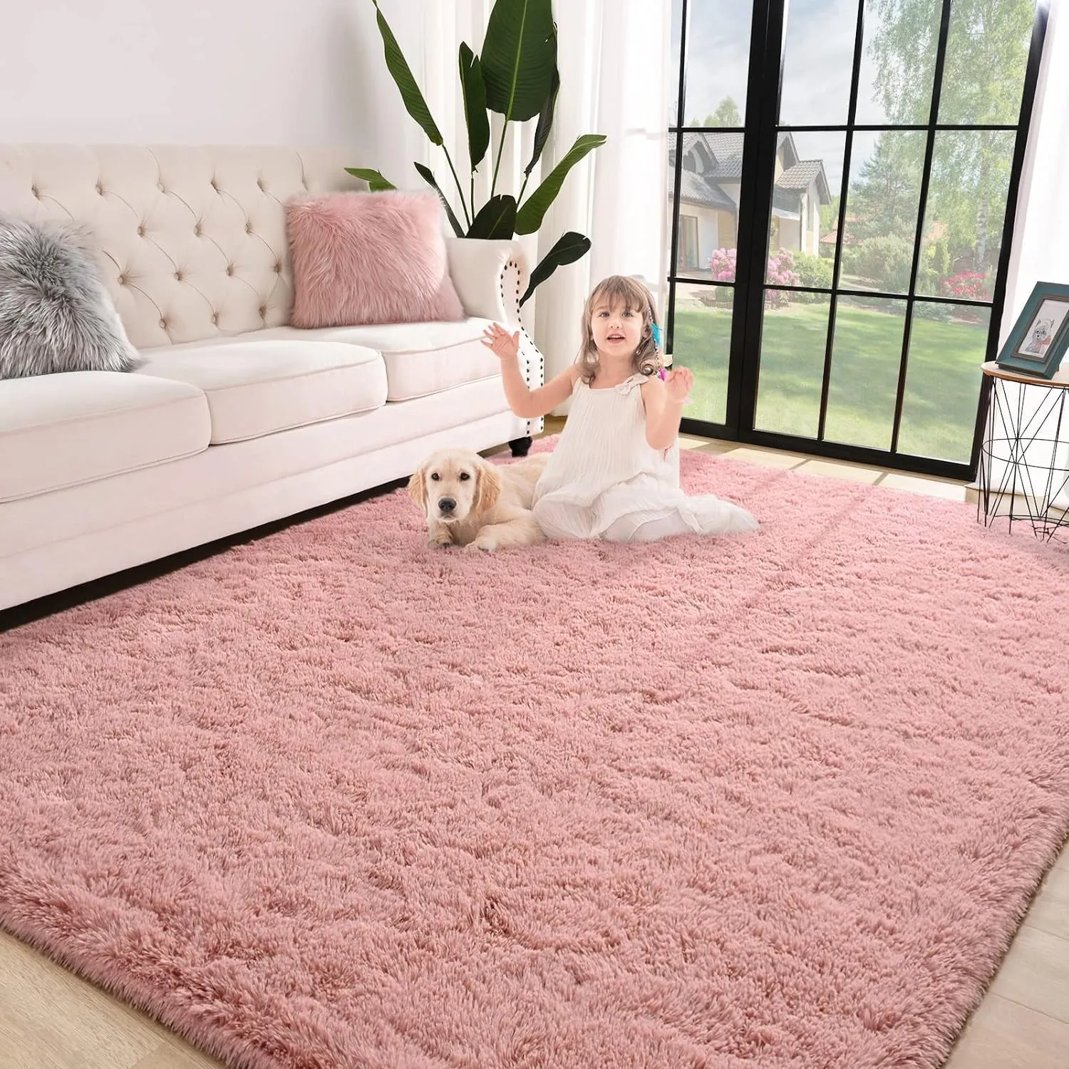 classic Super Soft Fluffy Area Rugs Modern Shag Rug for Bedroom Living Room,Cute Carpets for Kids Nursery Girls Home Dorm,5'x8',White Blush 8' x 10'