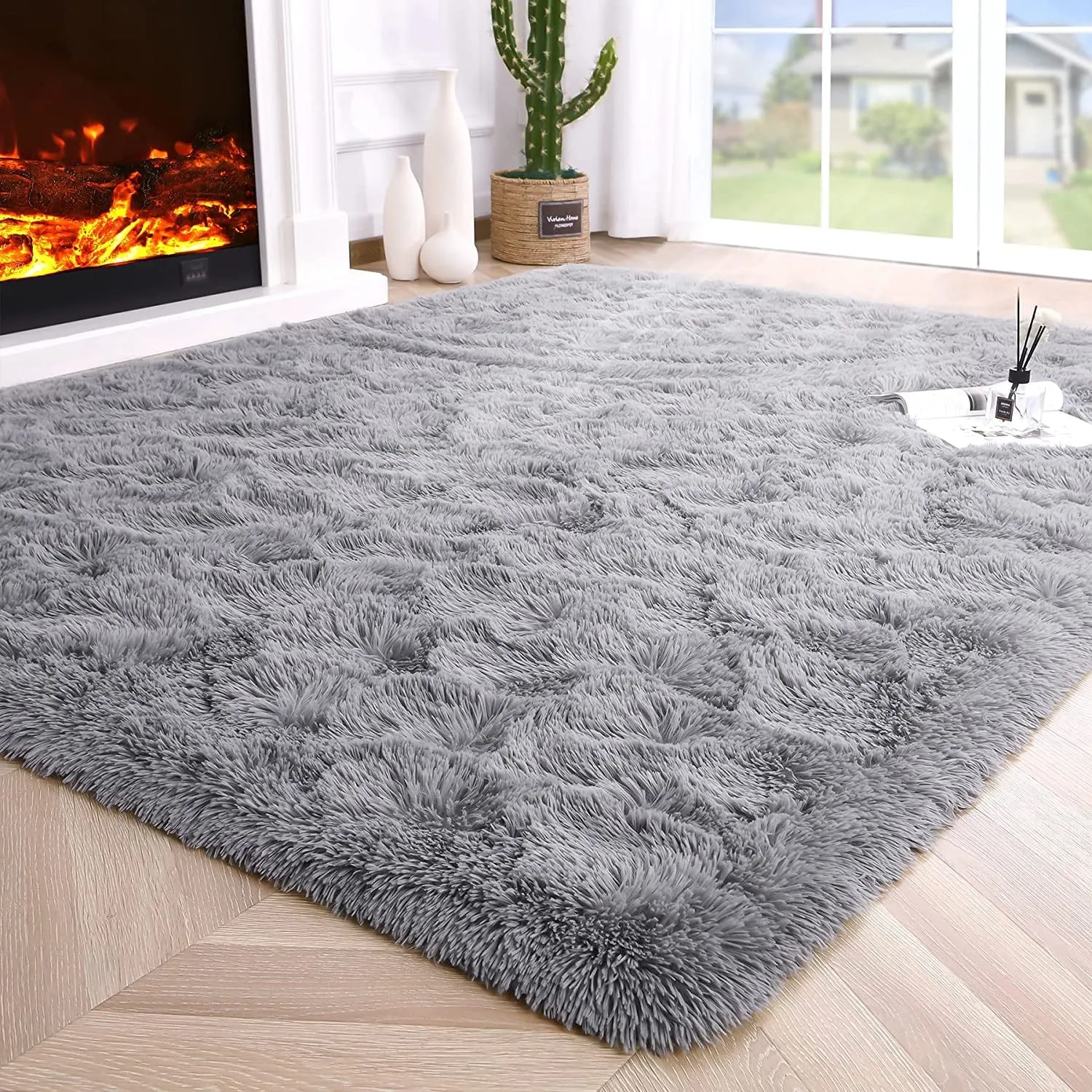 classic Super Soft Fluffy Area Rugs Modern Shag Rug for Bedroom Living Room,Cute Carpets for Kids Nursery Girls Home Dorm,5'x8',White Gray 4' x 6'