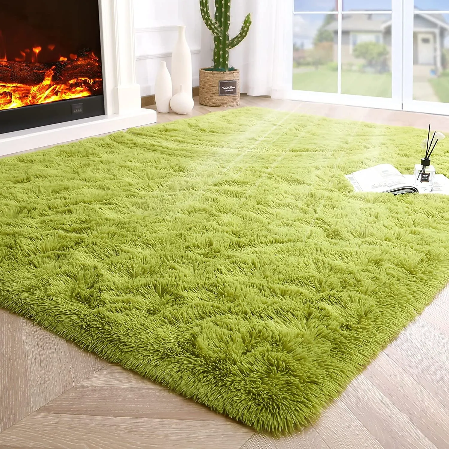 classic Super Soft Fluffy Area Rugs Modern Shag Rug for Bedroom Living Room,Cute Carpets for Kids Nursery Girls Home Dorm,5'x8',White Green 8' x 10'