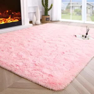 classic Super Soft Fluffy Area Rugs Modern Shag Rug for Bedroom Living Room,Cute Carpets for Kids Nursery Girls Home Dorm,5'x8',White Pink 3' x 5'