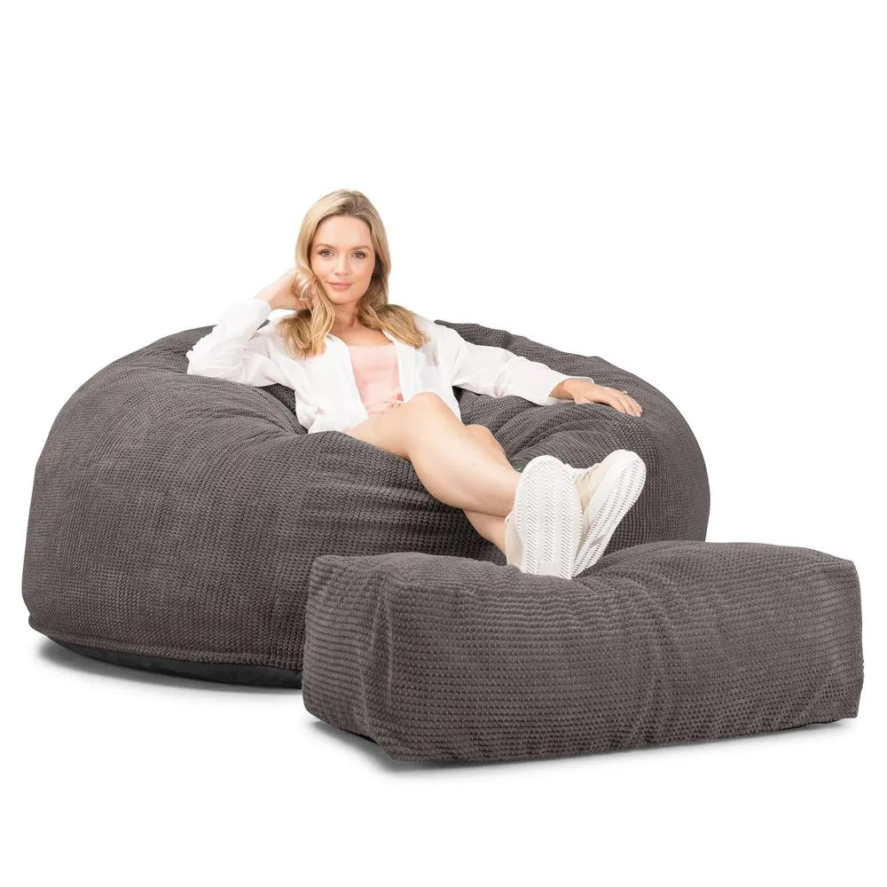 CloudSac 1010 XXL Giant Memory Foam Bean Bag Sofa - Pom Pom Charcoal Grey