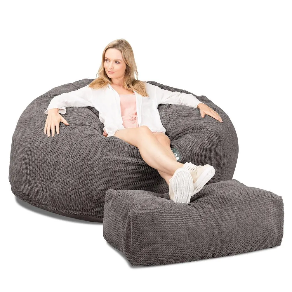 CloudSac 1010 XXL Giant Memory Foam Bean Bag Sofa - Pom Pom Charcoal Grey